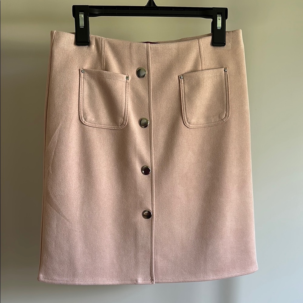 Blush Pink Faux Suede Pull On Skirt